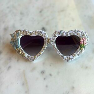 Heart-Shaped Jeweled Embellished Sunglasses - White